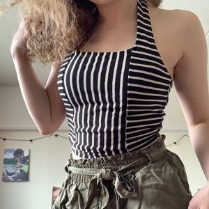 Vintage Striped crop/tub/tank top w/ open back